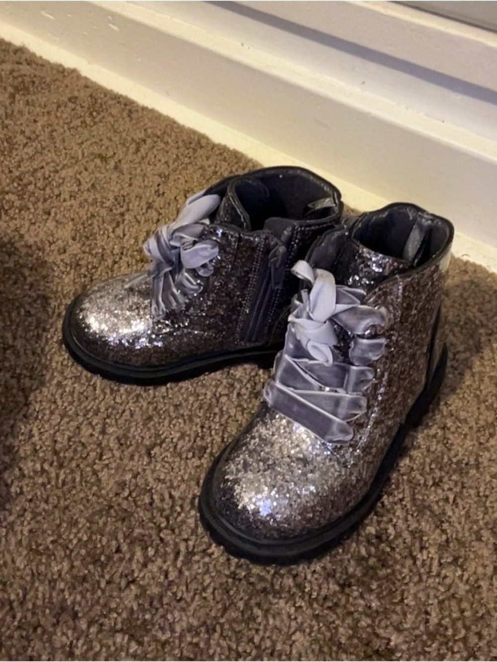 Girls' Silver Glitter Lace-Up Ankle Boots - Toddler Girls